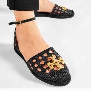 Tory Burch Eleanor D'orsay woven gold logo sandals